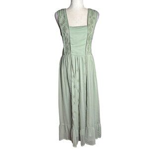 Panhandle Slim Sleeveless Embroidered Maxi Dress Small Green Chiffon Western